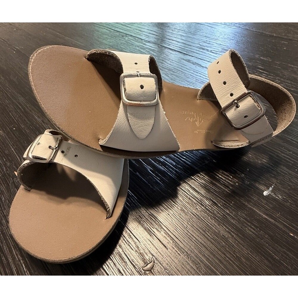 Sun San Surfer Saltwater White Leather Classic Preppy Kids Sandals Girls Size 12
